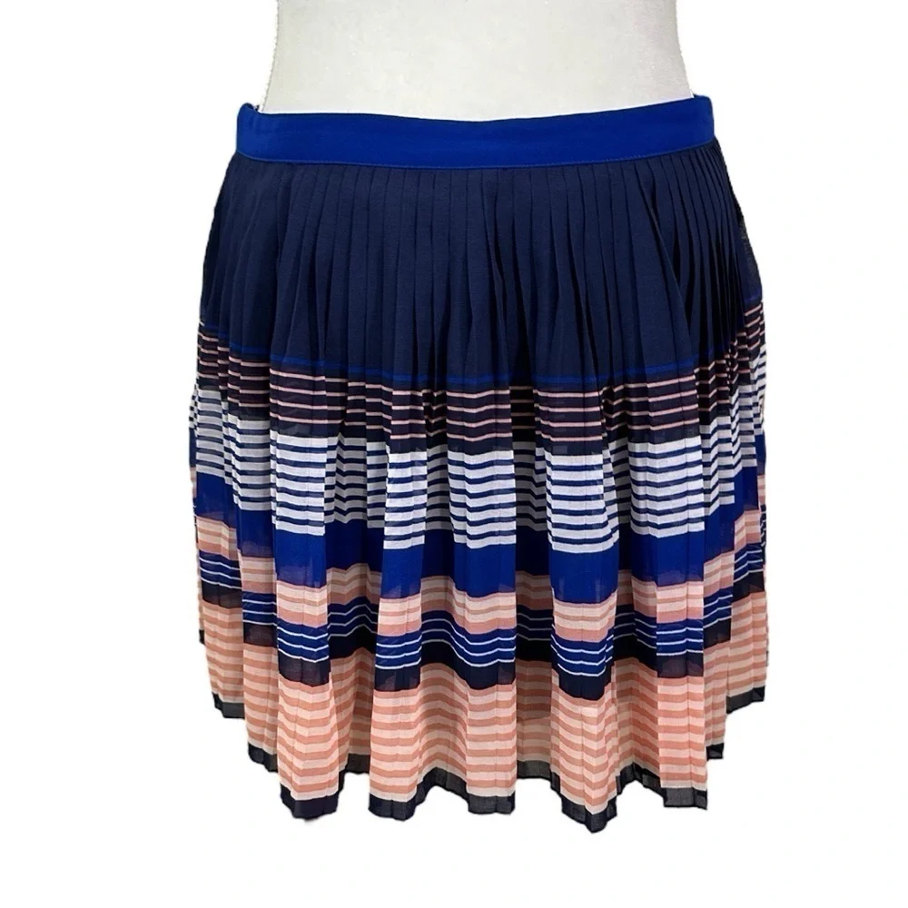 🌸American Eagle- A Line Blue Peach Striped Accordion Skirt- Size 6